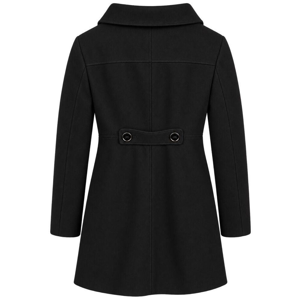 Kenneth Cole New York Black Wool Blend Swing Coat Size 8 Hooded Funnel Neck - Picture 5 of 8